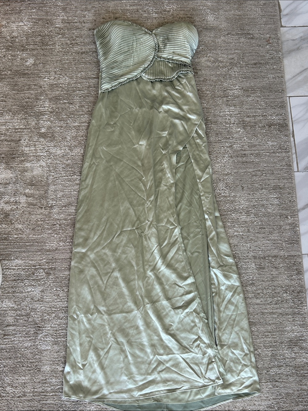 Strapless Olive Green Evening Gown - Picture 2 of 5